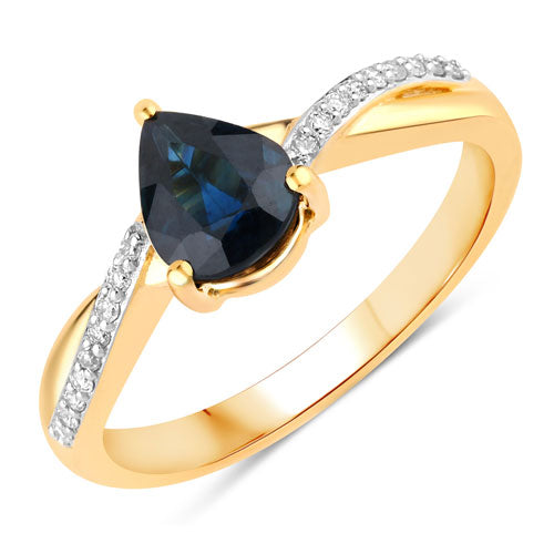 Bids.com 1.17 Carat Genuine Blue Sapphire and White Diamond 14K Yellow Gold Ring Rings White Smoke size 6.00,size 7.00,size 8.00