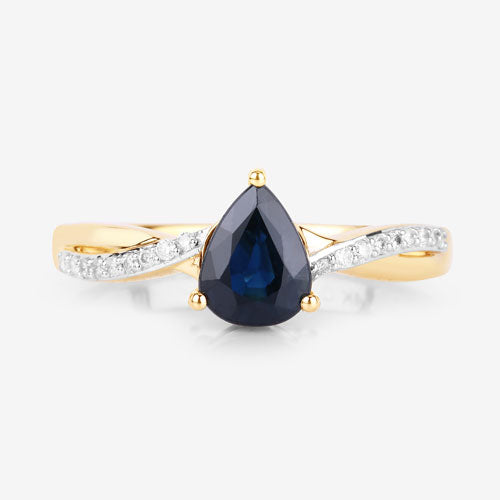 Bids.com 1.17 Carat Genuine Blue Sapphire and White Diamond 14K Yellow Gold Ring Rings White Smoke size 6.00,size 7.00,size 8.00