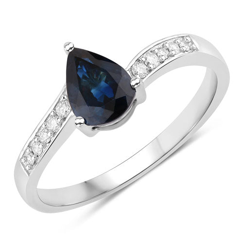 Bids.com 0.89 Carat Genuine Blue Sapphire and White Diamond 14K White Gold Ring Rings White Smoke size 6.00,size 7.00,size 8.00