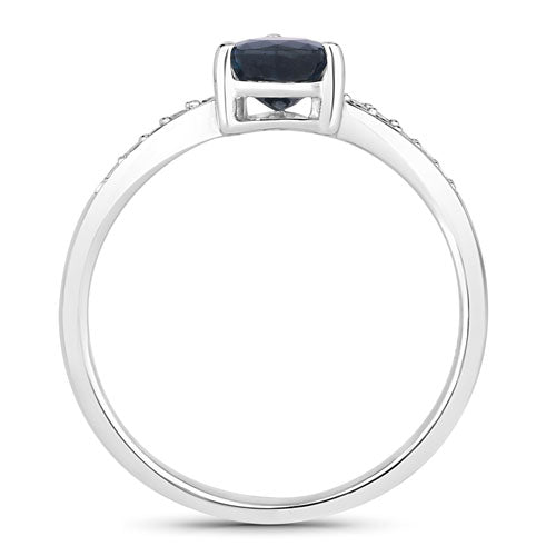 Bids.com 0.89 Carat Genuine Blue Sapphire and White Diamond 14K White Gold Ring Rings White Smoke size 6.00,size 7.00,size 8.00