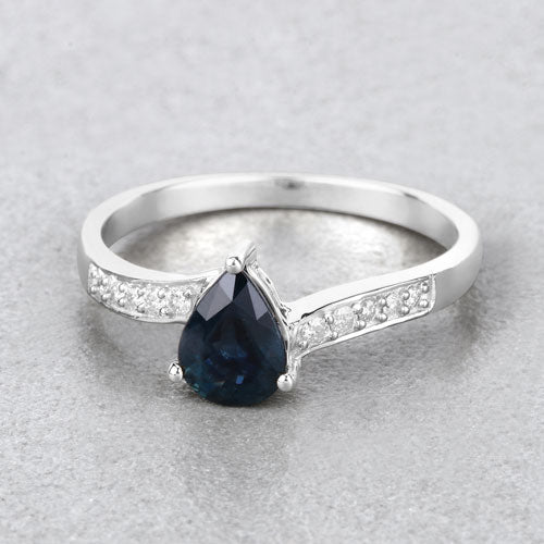 Bids.com 0.89 Carat Genuine Blue Sapphire and White Diamond 14K White Gold Ring Rings Gray size 6.00,size 7.00,size 8.00
