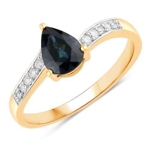 Bids.com 0.89 Carat Genuine Blue Sapphire and White Diamond 14K Yellow Gold Ring Rings White Smoke size 6.00,size 7.00,size 8.00