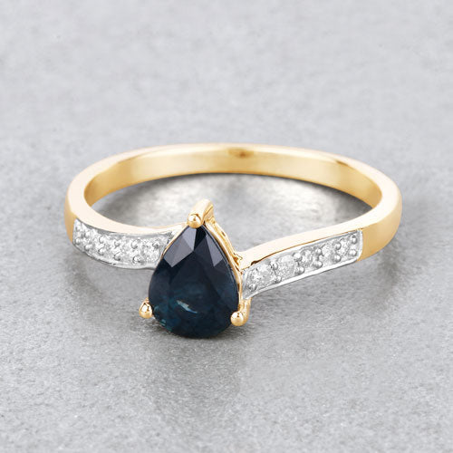 Bids.com 0.89 Carat Genuine Blue Sapphire and White Diamond 14K Yellow Gold Ring Rings Gray size 6.00,size 7.00,size 8.00