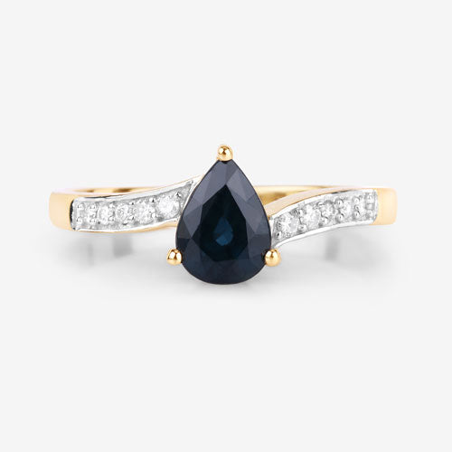 Bids.com 0.89 Carat Genuine Blue Sapphire and White Diamond 14K Yellow Gold Ring Rings White Smoke size 6.00,size 7.00,size 8.00