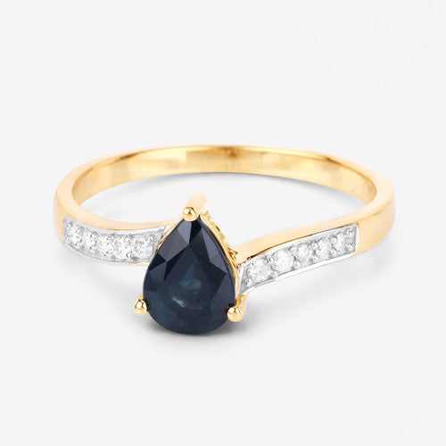 Bids.com 0.89 Carat Genuine Blue Sapphire and White Diamond 14K Yellow Gold Ring Rings White Smoke size 6.00,size 7.00,size 8.00