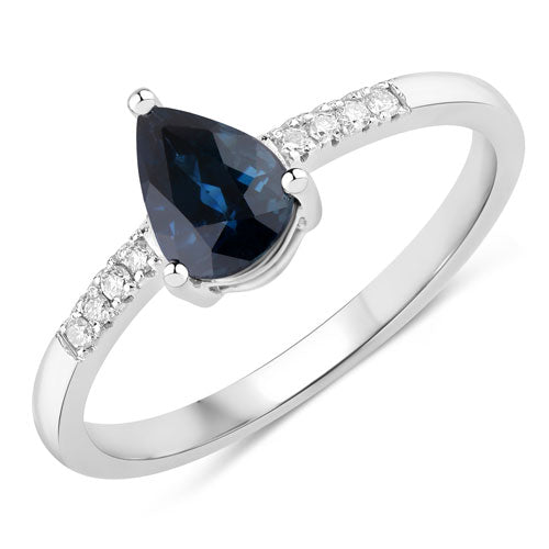 Bids.com 0.86 Carat Genuine Blue Sapphire and White Diamond 14K White Gold Ring Rings White Smoke size 6.00,size 7.00,size 8.00