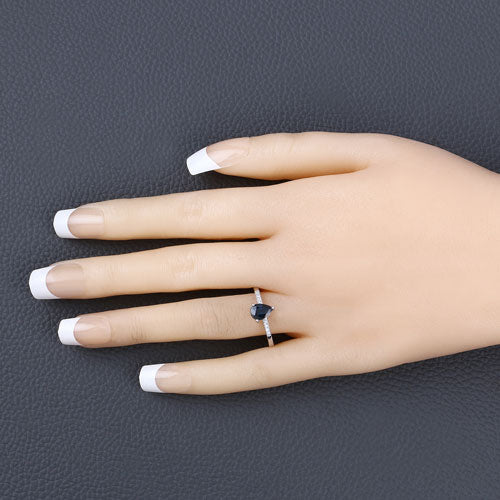 Bids.com 0.86 Carat Genuine Blue Sapphire and White Diamond 14K White Gold Ring Rings Wheat size 6.00,size 7.00,size 8.00