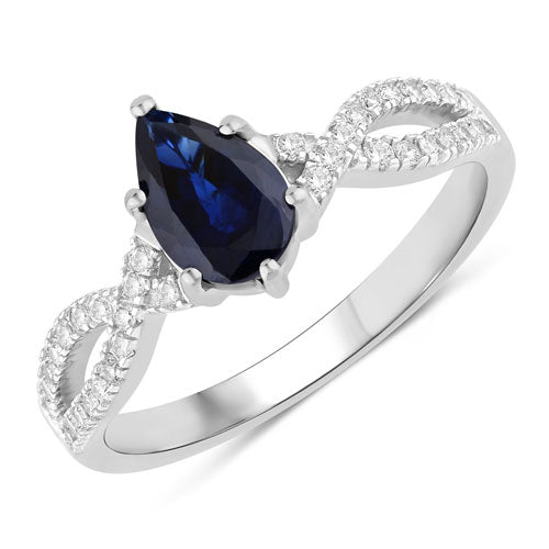 Bids.com 1.14 Carat Genuine Blue Sapphire and White Diamond 14K White Gold Ring Rings White Smoke size 6.00,size 7.00,size 8.00