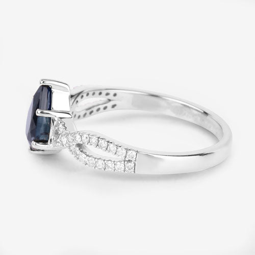 Bids.com 1.14 Carat Genuine Blue Sapphire and White Diamond 14K White Gold Ring Rings White Smoke size 6.00,size 7.00,size 8.00