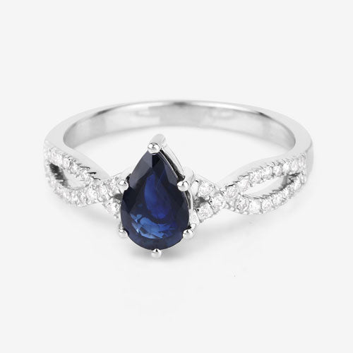 Bids.com 1.14 Carat Genuine Blue Sapphire and White Diamond 14K White Gold Ring Rings White Smoke size 6.00,size 7.00,size 8.00