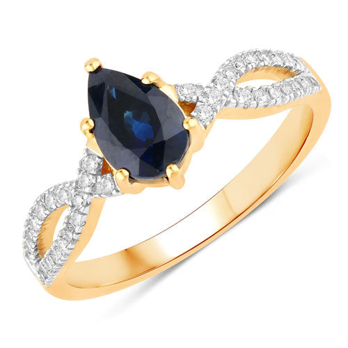 Bids.com 1.14 Carat Genuine Blue Sapphire and White Diamond 14K Yellow Gold Ring Rings White Smoke size 6.00,size 7.00,size 8.00