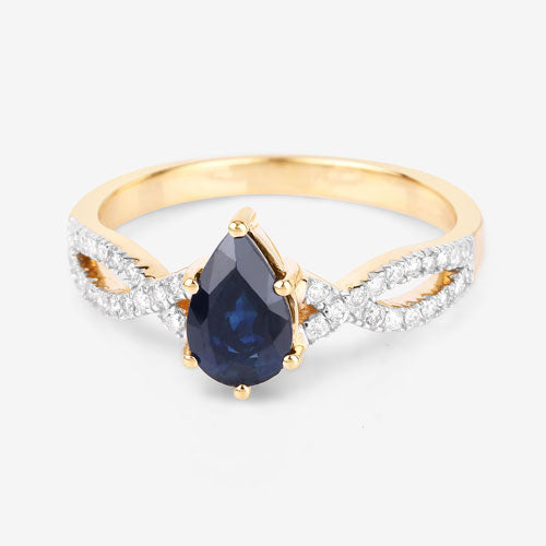 Bids.com 1.14 Carat Genuine Blue Sapphire and White Diamond 14K Yellow Gold Ring Rings White Smoke size 6.00,size 7.00,size 8.00