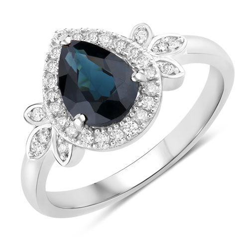 Bids.com 1.54 Carat Genuine Blue Sapphire and White Diamond 14K White Gold Ring Rings White Smoke size 6.00,size 7.00,size 8.00