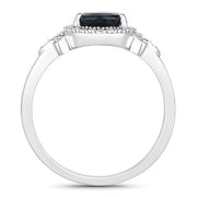 Bids.com 1.54 Carat Genuine Blue Sapphire and White Diamond 14K White Gold Ring Rings White Smoke size 6.00,size 7.00,size 8.00