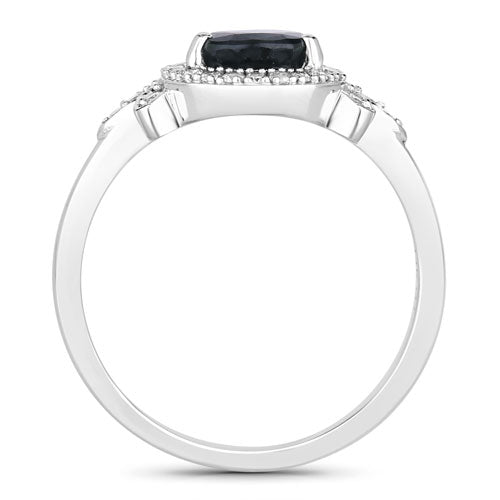 Bids.com 1.54 Carat Genuine Blue Sapphire and White Diamond 14K White Gold Ring Rings White Smoke size 6.00,size 7.00,size 8.00