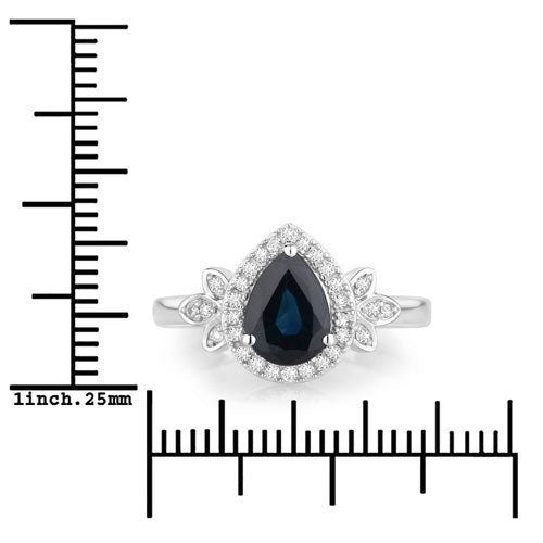 Bids.com 1.54 Carat Genuine Blue Sapphire and White Diamond 14K White Gold Ring Rings White Smoke size 6.00,size 7.00,size 8.00