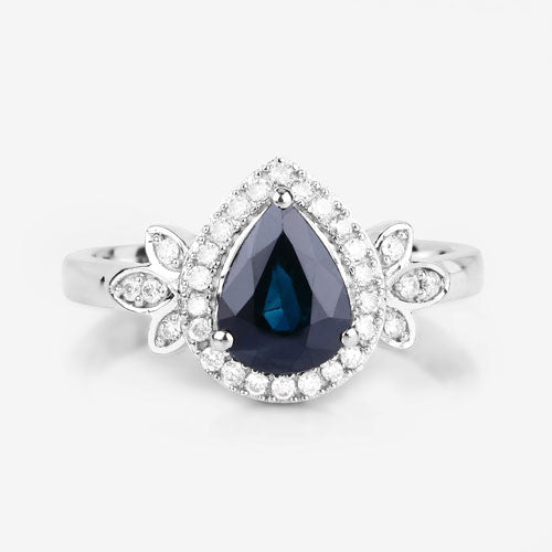 Bids.com 1.54 Carat Genuine Blue Sapphire and White Diamond 14K White Gold Ring Rings White Smoke size 6.00,size 7.00,size 8.00