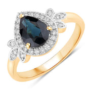 Bids.com 1.54 Carat Genuine Blue Sapphire and White Diamond 14K Yellow Gold Ring Rings White Smoke size 6.00,size 7.00,size 8.00