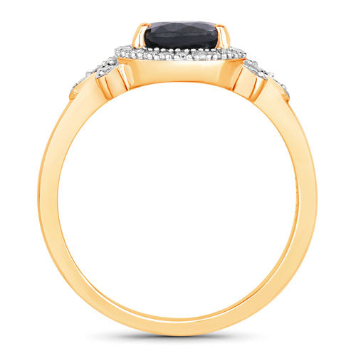 Bids.com 1.54 Carat Genuine Blue Sapphire and White Diamond 14K Yellow Gold Ring Rings White Smoke size 6.00,size 7.00,size 8.00