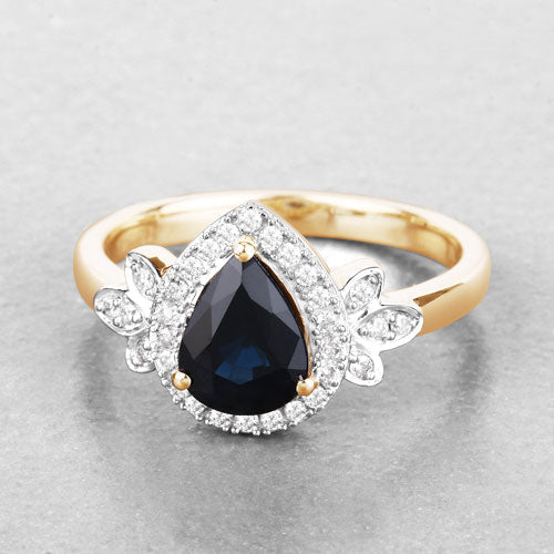 Bids.com 1.54 Carat Genuine Blue Sapphire and White Diamond 14K Yellow Gold Ring Rings Light Gray size 6.00,size 7.00,size 8.00