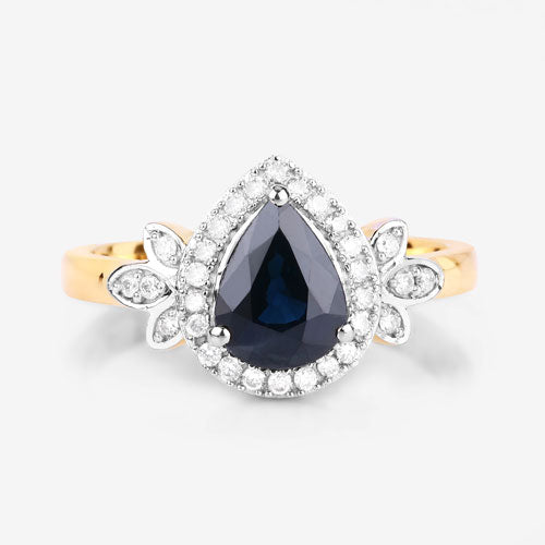 Bids.com 1.54 Carat Genuine Blue Sapphire and White Diamond 14K Yellow Gold Ring Rings White Smoke size 6.00,size 7.00,size 8.00