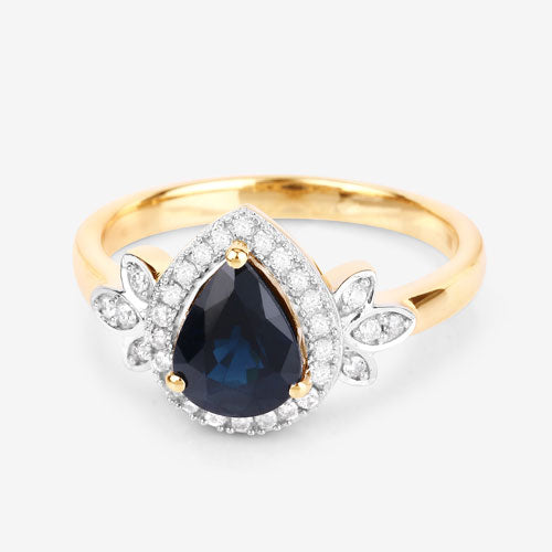 Bids.com 1.54 Carat Genuine Blue Sapphire and White Diamond 14K Yellow Gold Ring Rings White Smoke size 6.00,size 7.00,size 8.00