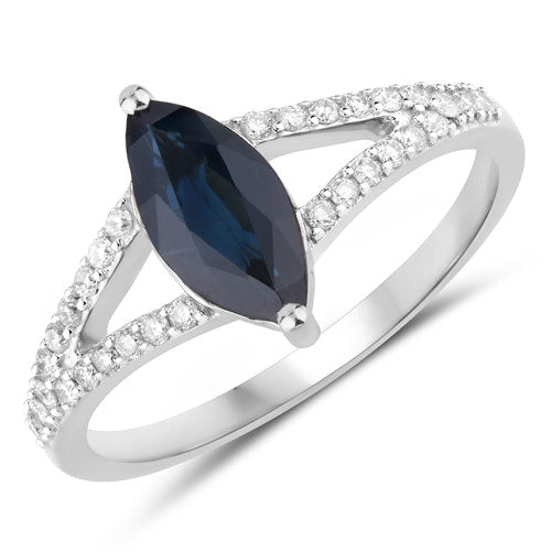 Bids.com 1.49 Carat Genuine Blue Sapphire and White Diamond 14K White Gold Ring Rings White Smoke size 6.00,size 7.00,size 8.00