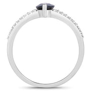 Bids.com 1.49 Carat Genuine Blue Sapphire and White Diamond 14K White Gold Ring Rings White Smoke size 6.00,size 7.00,size 8.00