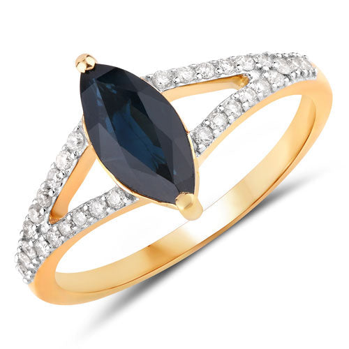 Bids.com 1.50 Carat Genuine Blue Sapphire and White Diamond 14K Yellow Gold Ring Rings White Smoke size 6.00,size 7.00,size 8.00