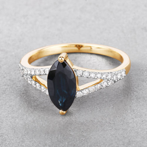 Bids.com 1.50 Carat Genuine Blue Sapphire and White Diamond 14K Yellow Gold Ring Rings Gray size 6.00,size 7.00,size 8.00