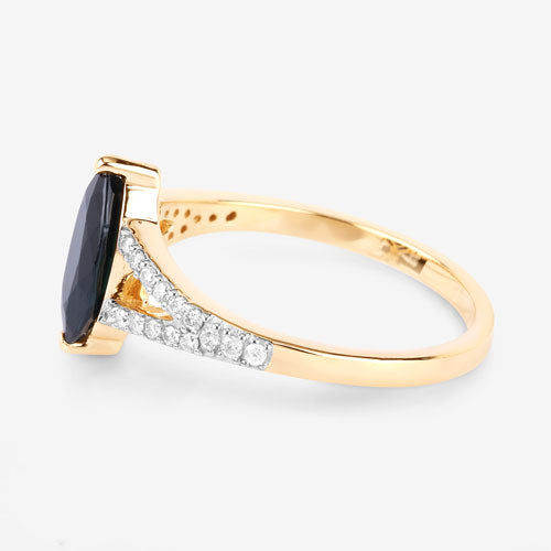 Bids.com 1.50 Carat Genuine Blue Sapphire and White Diamond 14K Yellow Gold Ring Rings White Smoke size 6.00,size 7.00,size 8.00