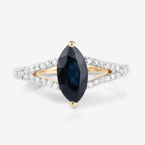 Bids.com 1.50 Carat Genuine Blue Sapphire and White Diamond 14K Yellow Gold Ring Rings White Smoke size 6.00,size 7.00,size 8.00