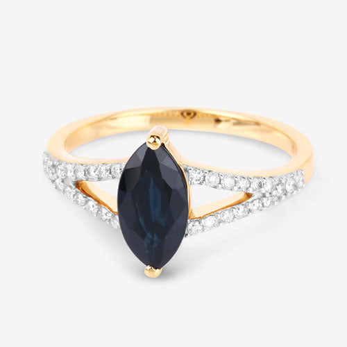 Bids.com 1.50 Carat Genuine Blue Sapphire and White Diamond 14K Yellow Gold Ring Rings White Smoke size 6.00,size 7.00,size 8.00