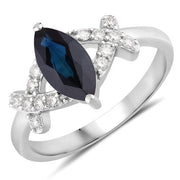 Bids.com 1.50 Carat Genuine Blue Sapphire and White Diamond 14K White Gold Ring Rings White Smoke size 6.00,size 7.00,size 8.00