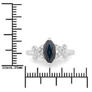 Bids.com 1.50 Carat Genuine Blue Sapphire and White Diamond 14K White Gold Ring Rings White Smoke size 6.00,size 7.00,size 8.00