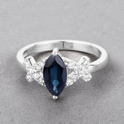 Bids.com 1.50 Carat Genuine Blue Sapphire and White Diamond 14K White Gold Ring Rings Dark Gray size 6.00,size 7.00,size 8.00