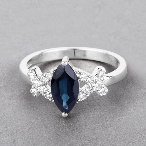 Bids.com 1.50 Carat Genuine Blue Sapphire and White Diamond 14K White Gold Ring Rings Dark Gray size 6.00,size 7.00,size 8.00