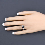 Bids.com 1.50 Carat Genuine Blue Sapphire and White Diamond 14K White Gold Ring Rings Bisque size 6.00,size 7.00,size 8.00