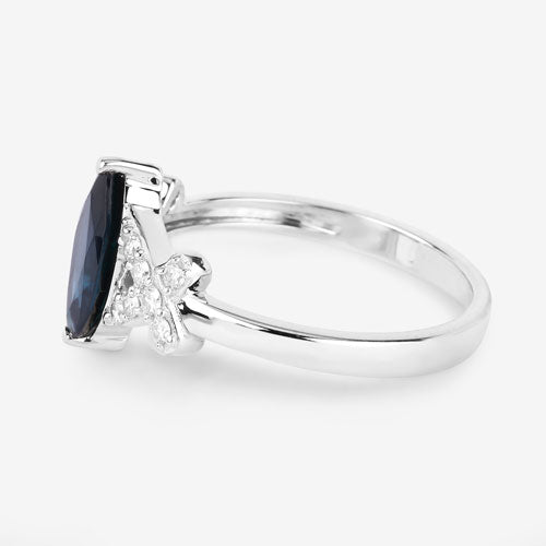 Bids.com 1.50 Carat Genuine Blue Sapphire and White Diamond 14K White Gold Ring Rings White Smoke size 6.00,size 7.00,size 8.00