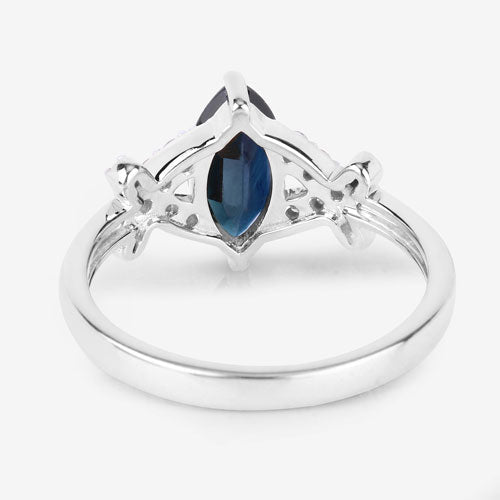 Bids.com 1.50 Carat Genuine Blue Sapphire and White Diamond 14K White Gold Ring Rings White Smoke size 6.00,size 7.00,size 8.00