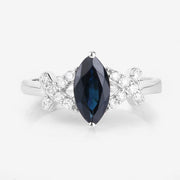 Bids.com 1.50 Carat Genuine Blue Sapphire and White Diamond 14K White Gold Ring Rings White Smoke size 6.00,size 7.00,size 8.00