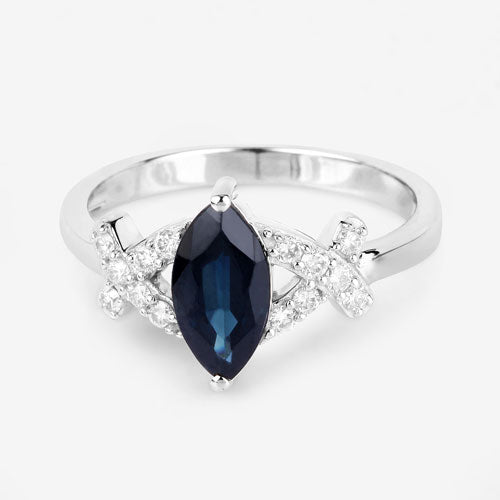 Bids.com 1.50 Carat Genuine Blue Sapphire and White Diamond 14K White Gold Ring Rings White Smoke size 6.00,size 7.00,size 8.00