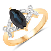 Bids.com 1.50 Carat Genuine Blue Sapphire and White Diamond 14K Yellow Gold Ring Rings White Smoke size 6.00,size 7.00,size 8.00