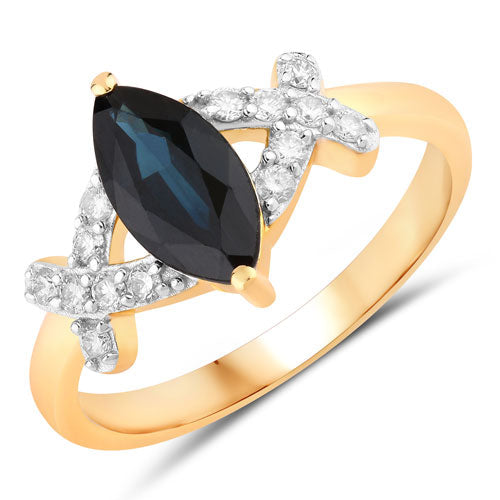 Bids.com 1.50 Carat Genuine Blue Sapphire and White Diamond 14K Yellow Gold Ring Rings White Smoke size 6.00,size 7.00,size 8.00