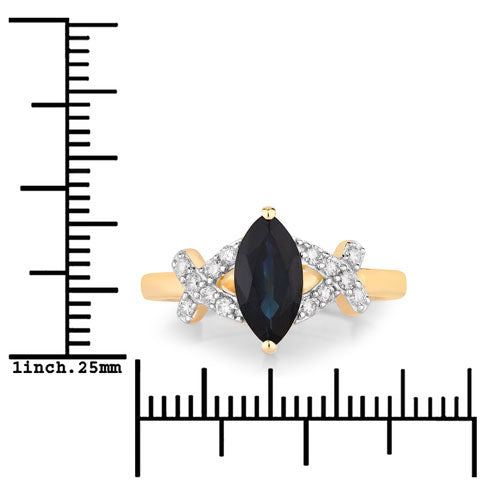 Bids.com 1.50 Carat Genuine Blue Sapphire and White Diamond 14K Yellow Gold Ring Rings White Smoke size 6.00,size 7.00,size 8.00