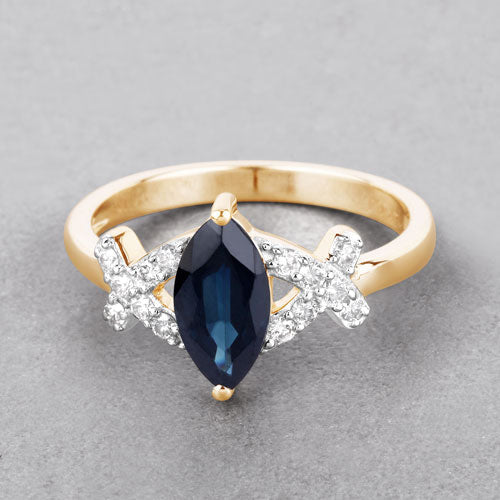 Bids.com 1.50 Carat Genuine Blue Sapphire and White Diamond 14K Yellow Gold Ring Rings Gray size 6.00,size 7.00,size 8.00