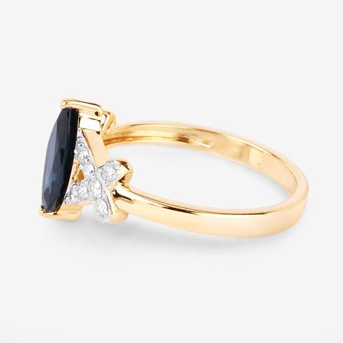 Bids.com 1.50 Carat Genuine Blue Sapphire and White Diamond 14K Yellow Gold Ring Rings White Smoke size 6.00,size 7.00,size 8.00