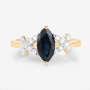 Bids.com 1.50 Carat Genuine Blue Sapphire and White Diamond 14K Yellow Gold Ring Rings White Smoke size 6.00,size 7.00,size 8.00
