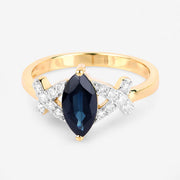 Bids.com 1.50 Carat Genuine Blue Sapphire and White Diamond 14K Yellow Gold Ring Rings White Smoke size 6.00,size 7.00,size 8.00