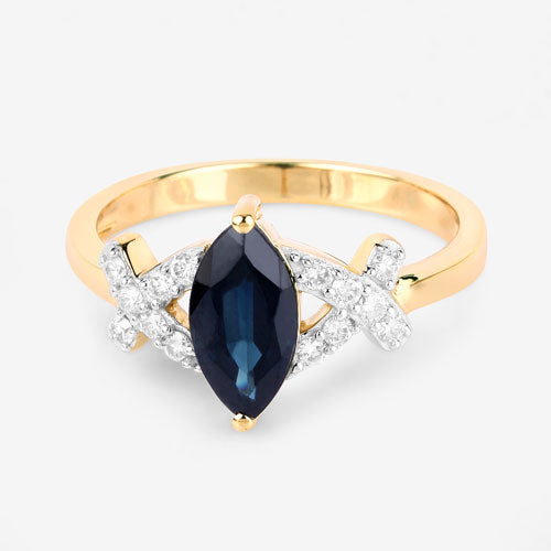 Bids.com 1.50 Carat Genuine Blue Sapphire and White Diamond 14K Yellow Gold Ring Rings White Smoke size 6.00,size 7.00,size 8.00